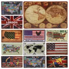 30X20 см автомобильные тарелки шоссе 66 США Ретро металлический художественный плакат табличка карта винтажная Жестяная Табличка Бар Паб домашний гараж Настенный декор H37