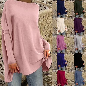 

Dihope 2020 Women Autumn Spring Long Sleeve Solid Basic Casual Loose Pullover Tee Tops Plus Size Outwear