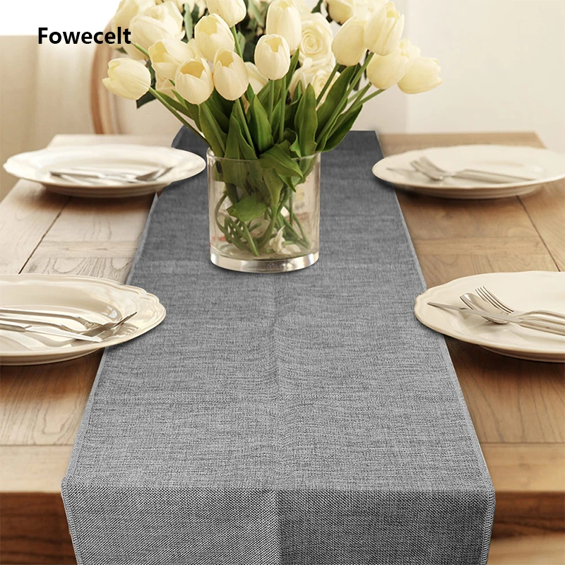 Fowecelt 2020 Linen Burlap Table Runners and Tablecloths Modern Table Decoration for Home Christmas Party Wedding