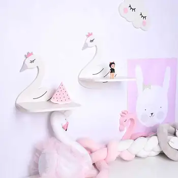

Cute Swan Storage Holders Nordic Wall Hanging Wooden Rainbow Cloud Shelf Creative Childen Room Clothes Sundries Decoration Racks