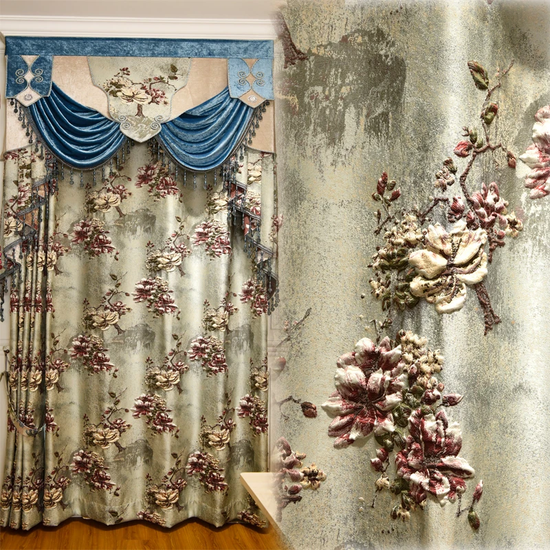 

Europe and America's top luxury 4D jacquard villa curtains for Bedrooms with high quality embroidered tulle for Living Room