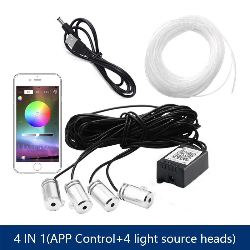 Lámpara decorativa flexible 6 en 1 con luz LED RGB para ambiente interior de 8 m con control por aplicación y tiras de fibra óptica