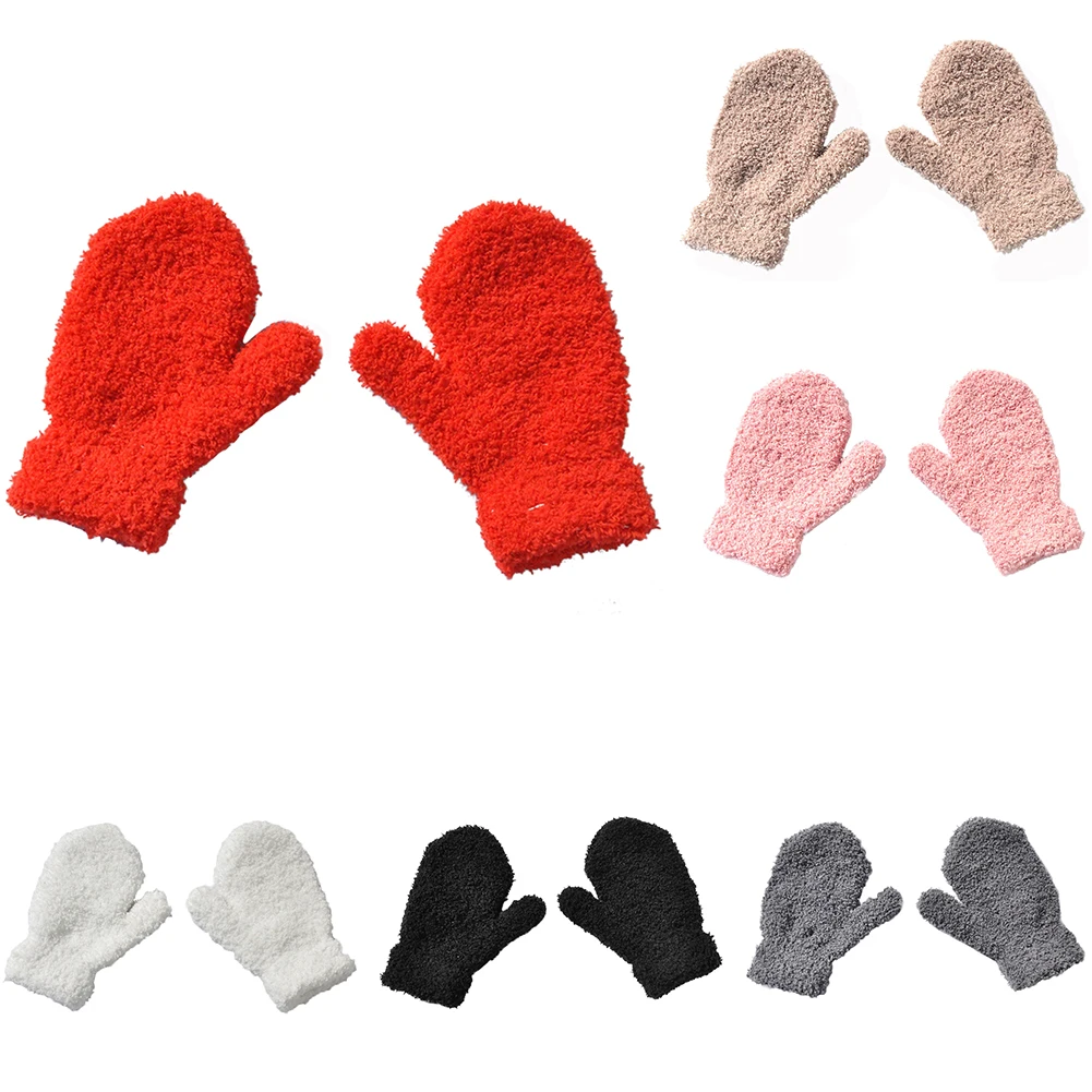 1 пара перчаток, 6 ярких цветов, зимние теплые перчатки для маленьких девочек и мальчиков, Новые однотонные теплые вязаные перчатки для малышей, варежки
