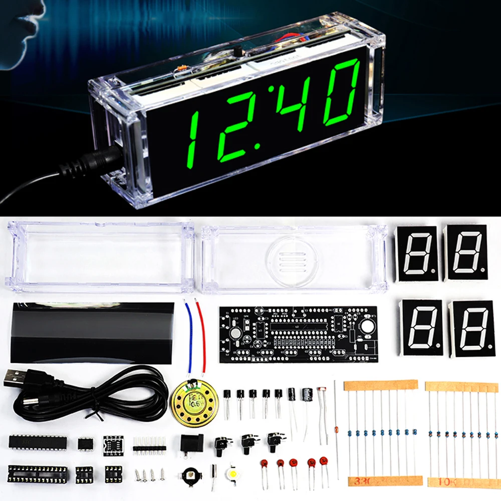 

DIY Clock kit Digital Tube Time temperatiure Date Display English Voice time Night Light DIY Electronic kit Soldering project