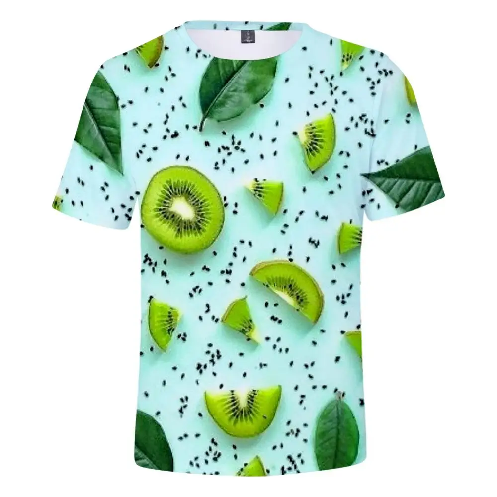 

2020 new 3D printing fruit quality t-shirt men and women leisure spring and summer single 3DT t T-shirt light green kiwi fruit