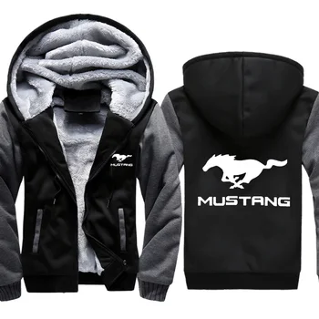 

Hoodies Men Mustang Car Logo Print Jacket Mens Hoodies Winter Thicken Warm Fleece cotton Zipper Raglan Coat Male Tracksuits