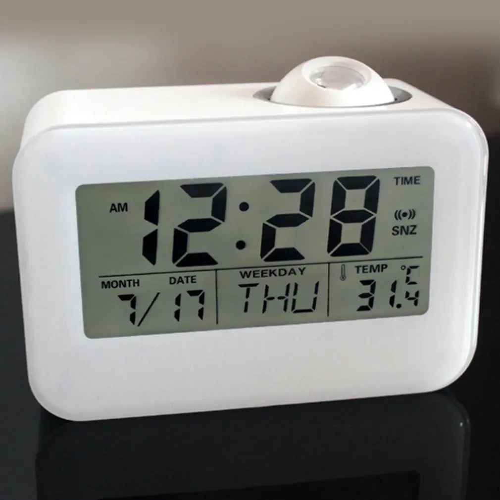 LCD Projection Clock Electronic Desk Table Bedside Alarm Clock With Backlit Sound Control Projector