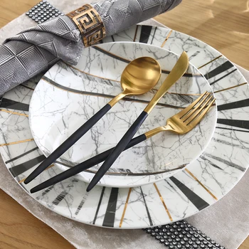 

European Marble Texture Plates Ceramic Dinner Set Bone China Dessert Plate Steak Noodles Salad Snack Cake Plates Tableware
