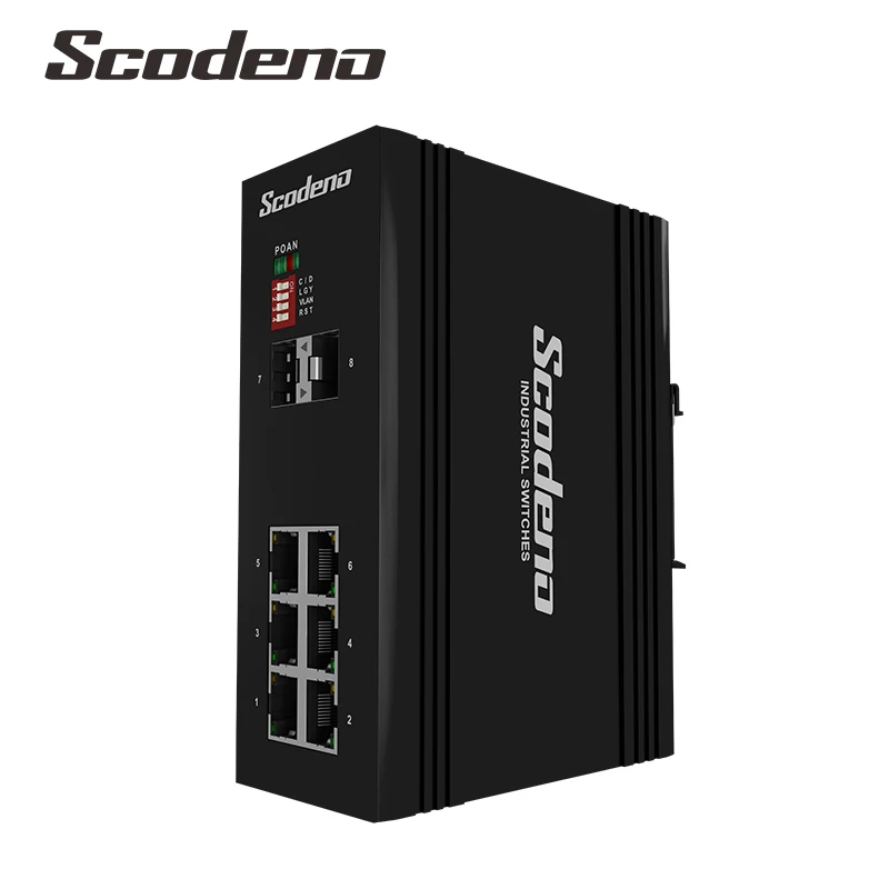 Scodeno 8-портовый промышленный Быстрый 10/100 Мбит/с сеть DIN-рейка неуправляемый
