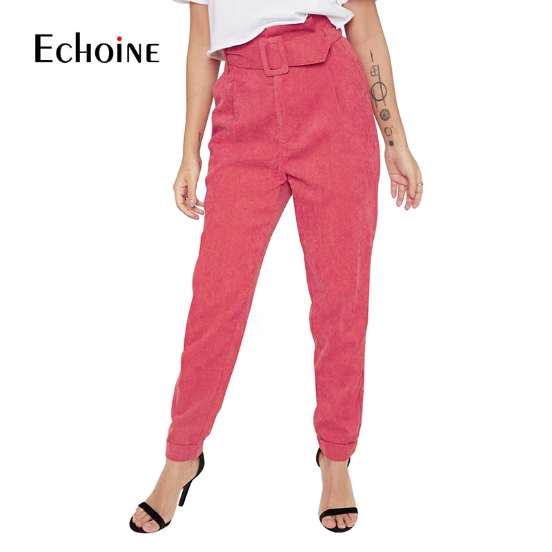 

Fashion Autumn Winter Women Corduroy Pants 2019 Solid Casual Warm High Waist Straight Long Pant Women Adjustable sashes Trousers