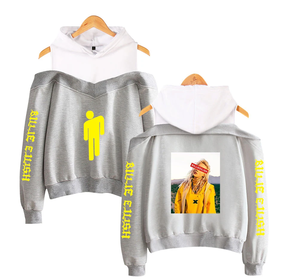 Новые Kpop Billie Eilish толстовки женские весенне-осенние модные толстовки с капюшоном с открытыми плечами толстовка женская весенняя одежда