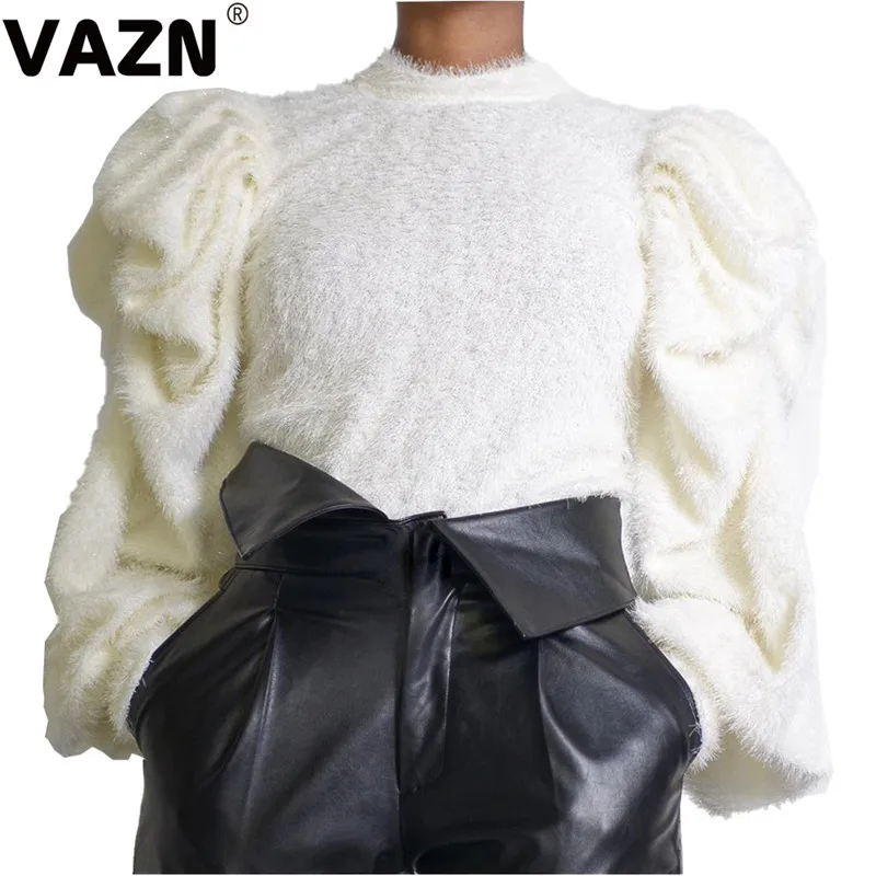 VAZN, белые, черные, Осенние, новинка, сексуальный стиль, женские, одноцветные, утолщенные свитера, для девушек, водолазка, длинный рукав, свитера, сексуальные свитера - Цвет: Белый