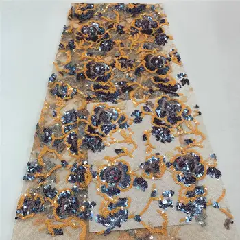 

Nigeria french Tulle Net Lace Fabric with sequins 2018 African Embroidery Beaded Lace Fabric Lace For African Parties -L5