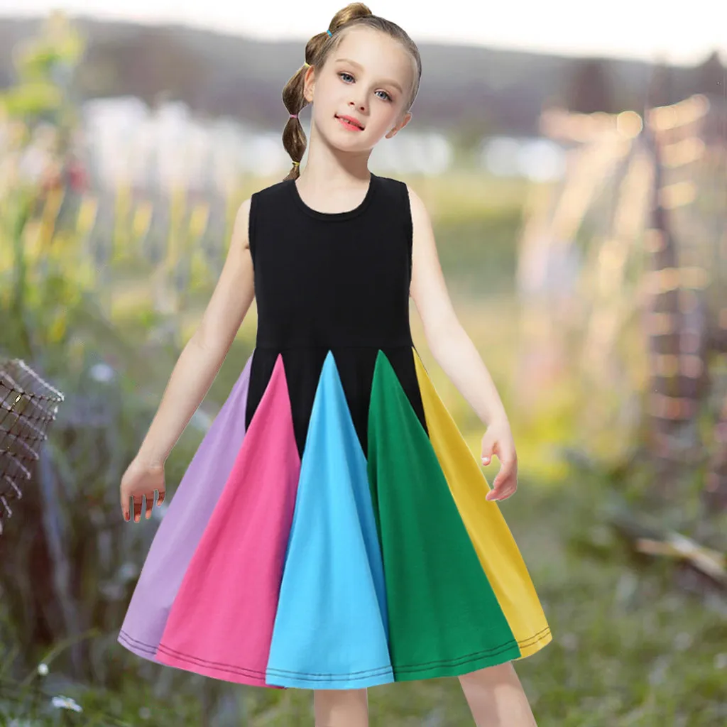 Toddler Kids Baby Dress Girls Sleeveless Rainbow Princess Dresses Summer Clothes 