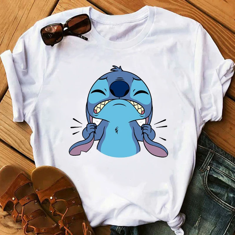 Женская модная футболка Lilo Stitch Harajuku Kawaii, футболки с милым мультяшным принтом, Женская Повседневная футболка, милые повседневные топы