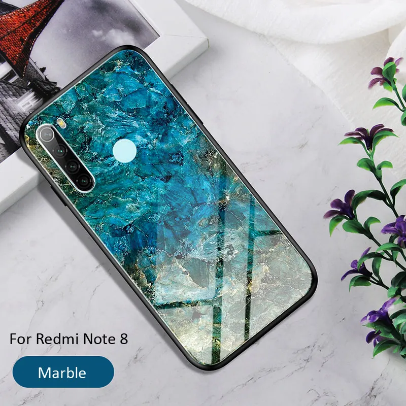 Marble Чехол из закаленного стекла с градиентом из углеродного волокна для Xiaomi Redmi Note 8 Pro 8T - Цвет: Marble