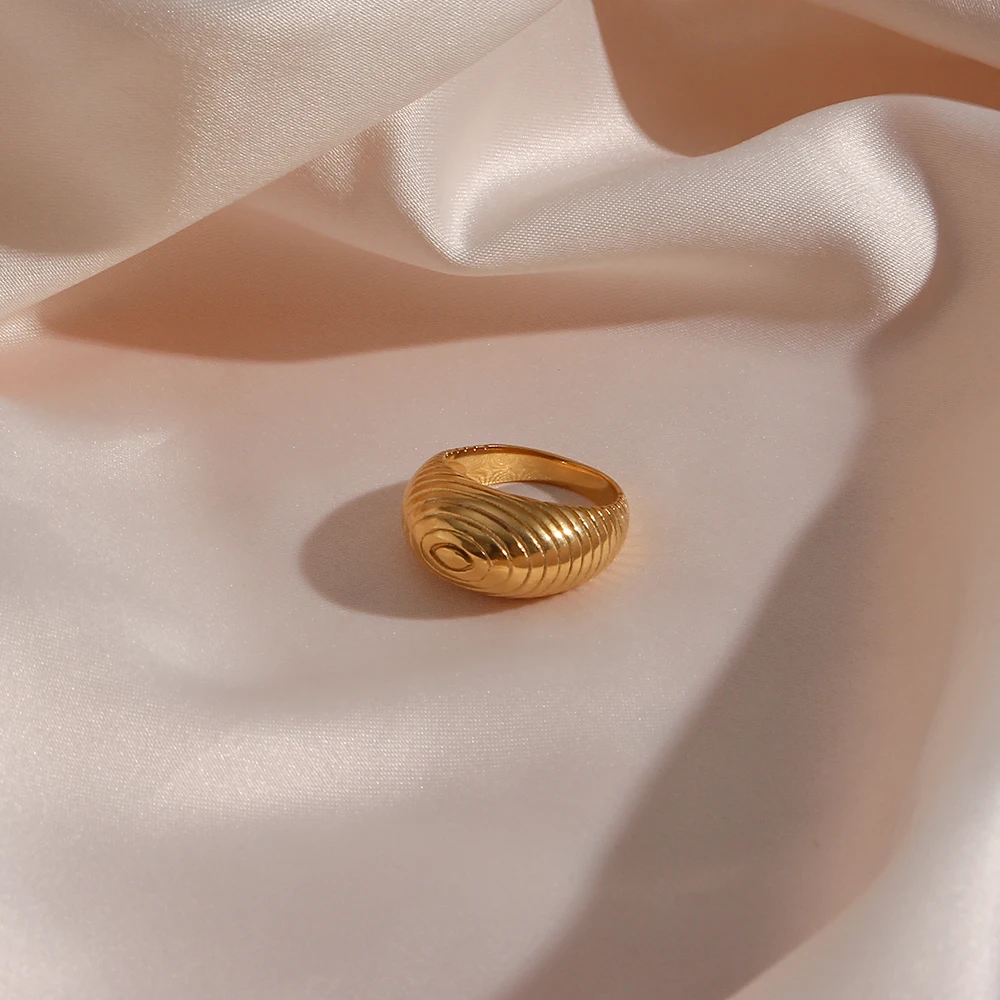 Trendy Raised Torn Bread Ring Stainless Steel Gold Plated Waterproof