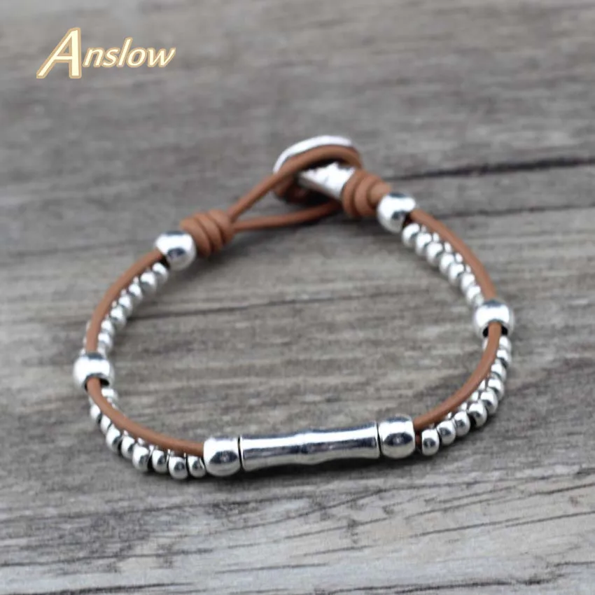 

Anslow Wholesale New Design Vintage Retro Leather Bracelet For Female Male Jewelry Bangles For Men Male Accessory LOW0789LB