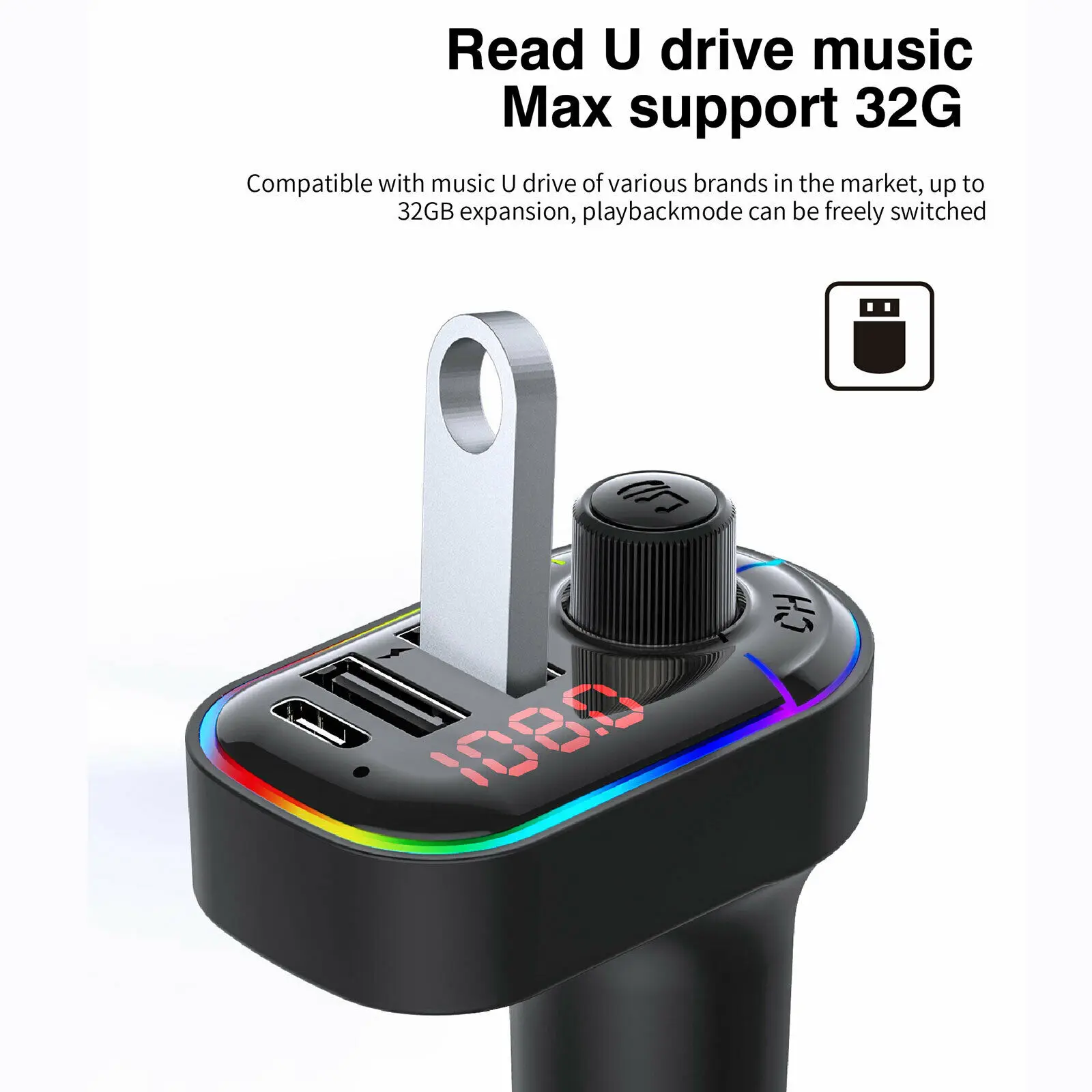   5.0 FM ۽ű ڵ ÷̾ ŰƮ ī   QC3.0  USB а  AUX IN/OUT DC 12/24V