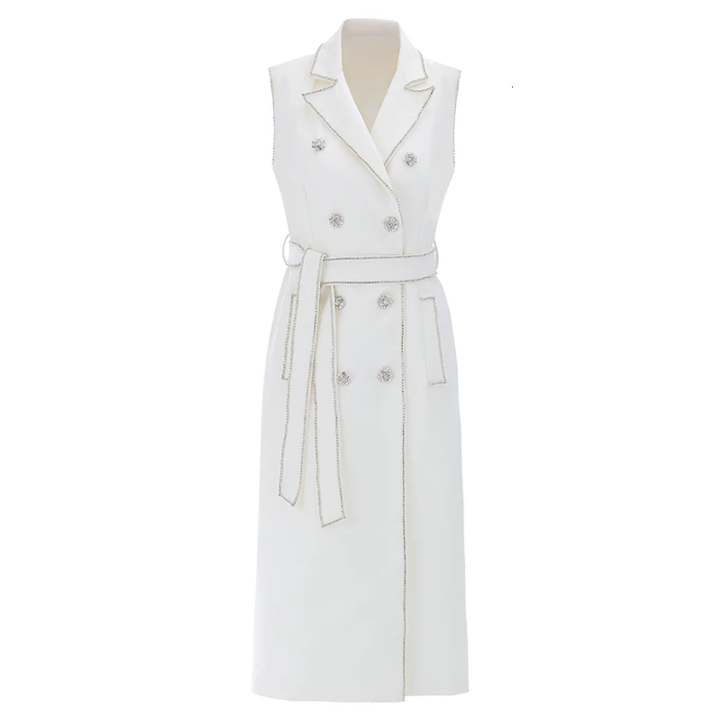 [EWQ] весна осень новое шерстяное пальто длинный Тренч пальто тонкая верхняя одежда корейский стиль размера плюс длинное Трендовое Пальто feminino QL829 - Цвет: white sleeveless