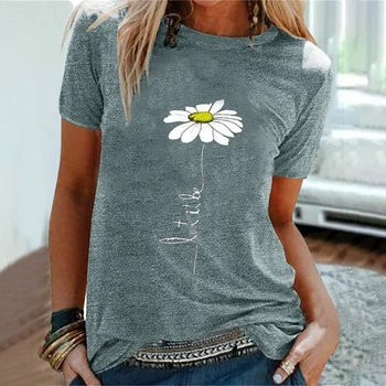 

Women's Printed T-shirt 2020 Fashion Short-sleeved Summer Clothes Flower Shirt Tops O Collar Ladies Black S-5XL Elegant