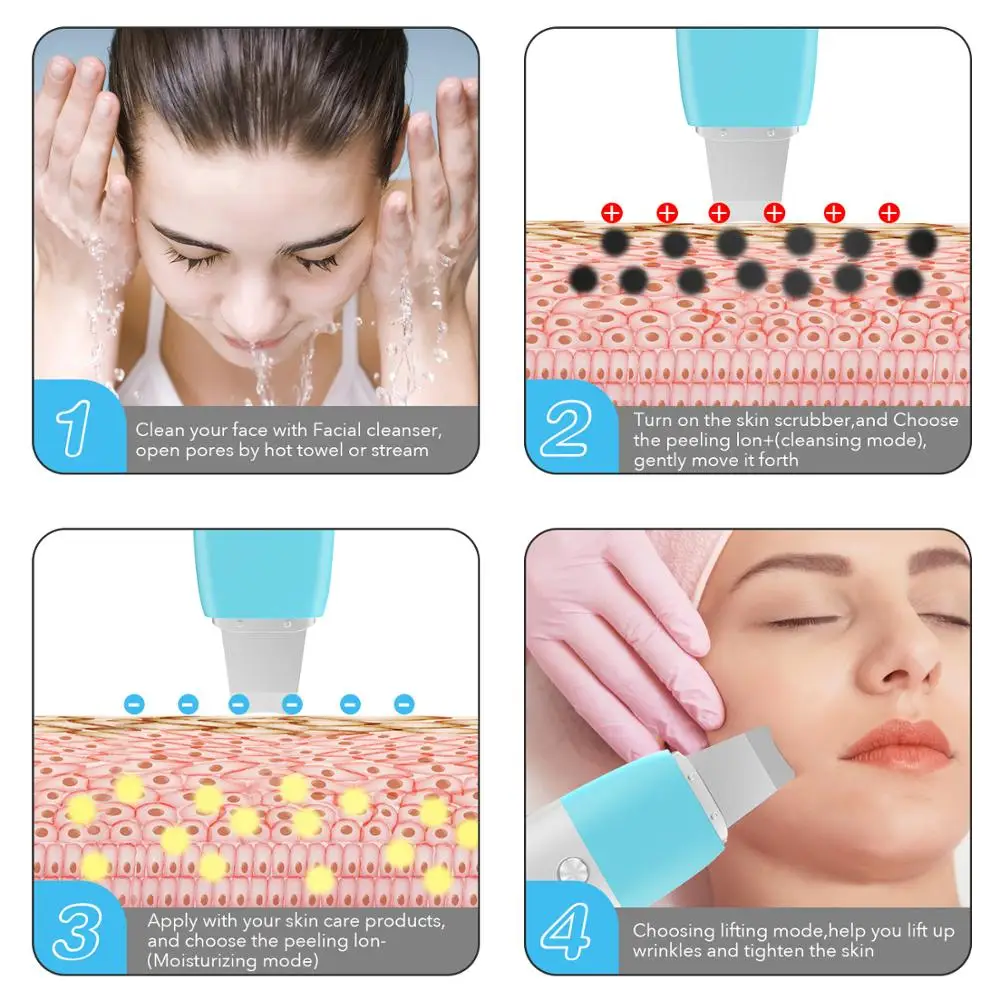 HailiCare Facial Skin Scrubber Blackhead Remover Ultrasonic Pore Cleansing Device Comedone Extractor Facial Lifting Tool 5