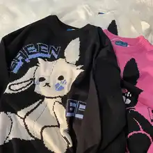 2021 jumper Oversized Sweaters Long Sleeve Goth Fashion bunny print Kawaii Grunge Streetwear Harajuku Winter korean fashion