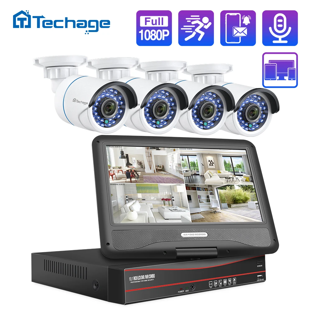 Techage 8CH 1080P ЖК дисплей Экран монитор POE NVR Kit CCTV Системы 2MP HD Открытый безопасности