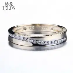 HELON Solid 14k желтое золото половина вечная 0.15CT натуральный бриллиант Свадебные кольца обручальные кольца обручальное кольцо на головщину для