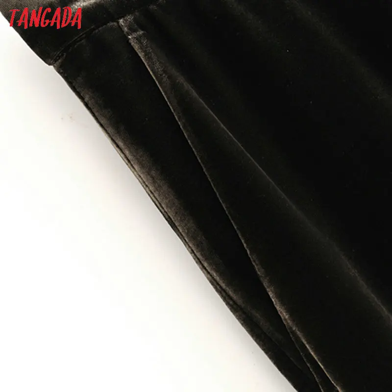 Tangada женский черный бархатный костюм брюки стрейч талии карманы винтажные элегантные рабочие женские длинные брюки 3H424