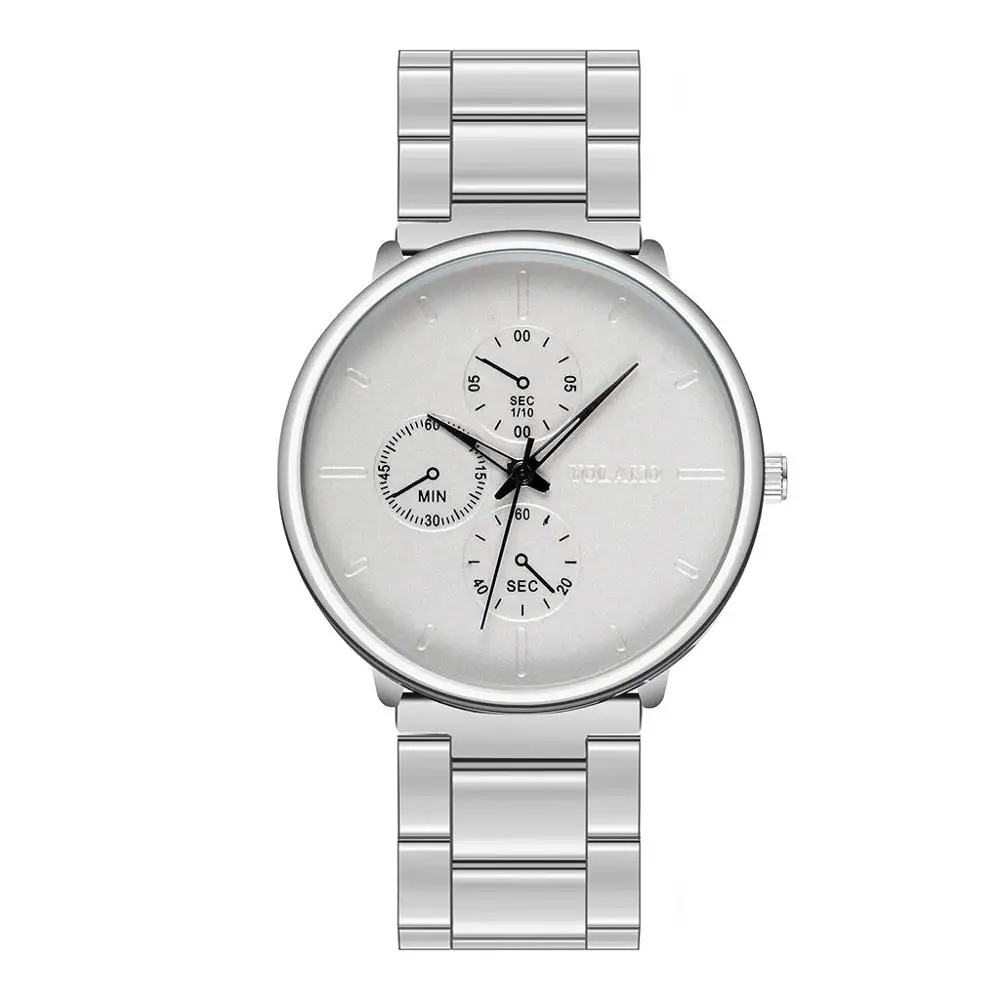 YOLAKO мужские часы наручные часы для мужчин простой стиль Мужские часы сплав наручные часы с ремешком-сеткой простые поддельные трехглазые повседневные часы - Цвет: Серебристый