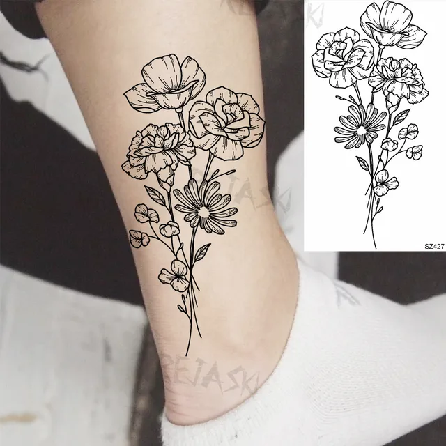 Realistic Sunflower Fashion Wrist Temporary Tattoos For Women Gilr Butterfly Geometry Fake Tattoo Custom Armbands Washable Tatoo Temporary Tattoos Aliexpress
