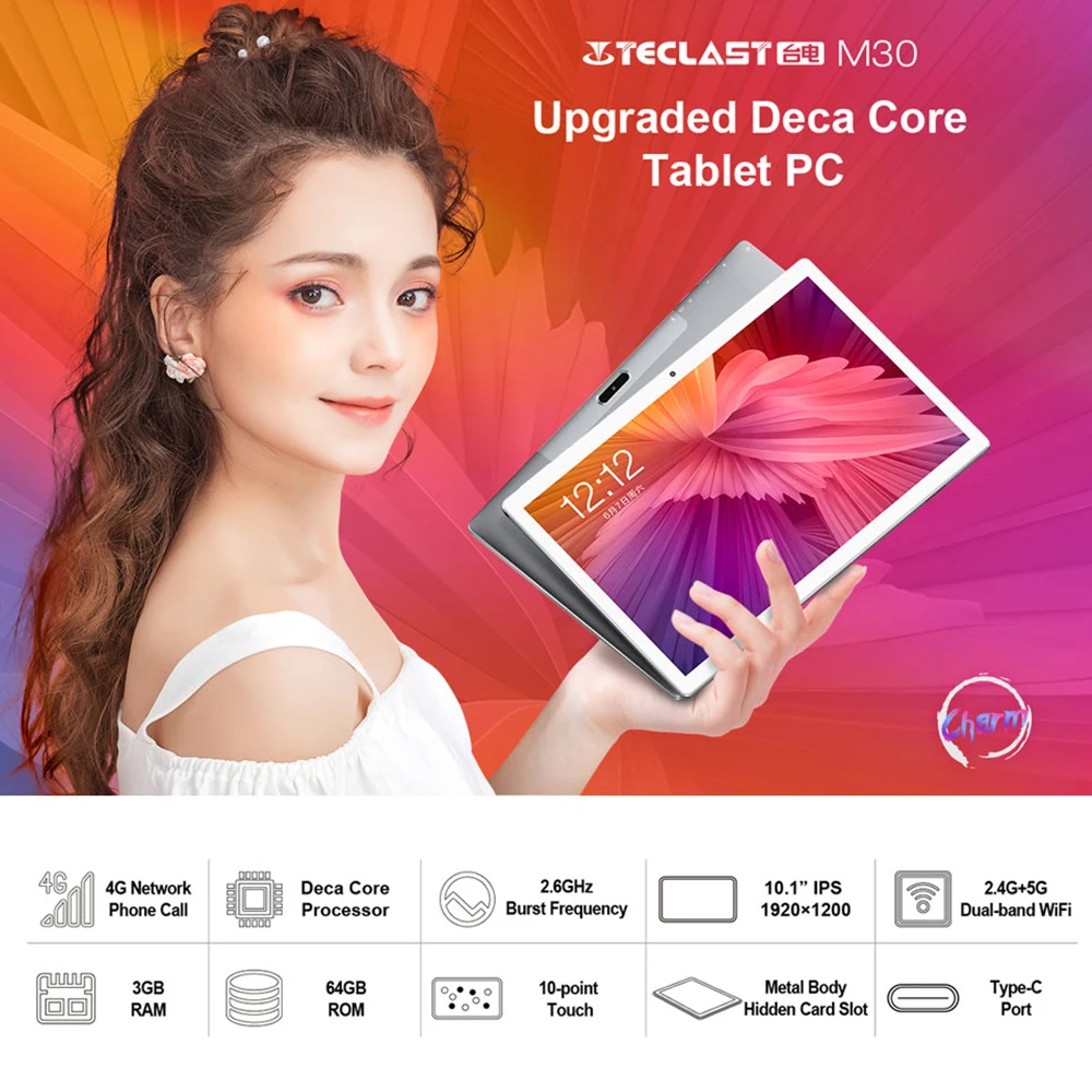 Teclast M30 10 1 дюймовый 4G Android 8 0 MT6797X (X27) 4 ГГц Decore CPU 3 Гб RAM 64 ROM 5.0MP + 2.0MP тип c телефонный