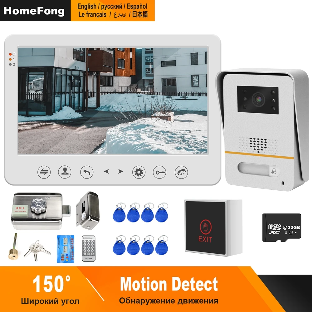 HomeFong Video Door Phone Wired Video Intercom with Lock 10 inch Monitor 150° Wide Angle Doorbell Home Access Control System Kit