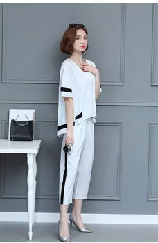

2019 Summer Black White Two Piece Sets Plus Size Short Sleeve Tops And Cropped Pants Suits Casual Korean Women's Sets