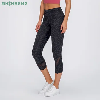 

SHINBENE Calf Mesh Patchwork Sport Fitness Yoga Capri Pants Women CAMO-PANTHER Naked-feel Fabric Running Gym Cropped Pants 4-12