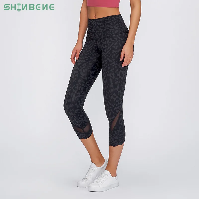 Женские сетчатые штаны-капри SHINBENE лоскутные штаны для занятий спортом фитнесом