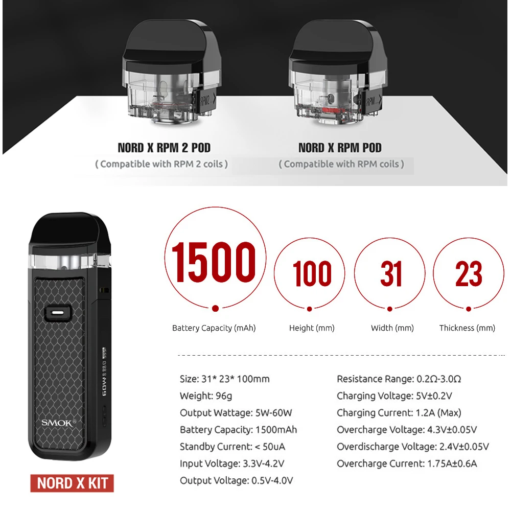 Набор SMOK NORD X картридж 6 мл вейп RPM2 сетчатая катушка аккумулятор 1500 мАч