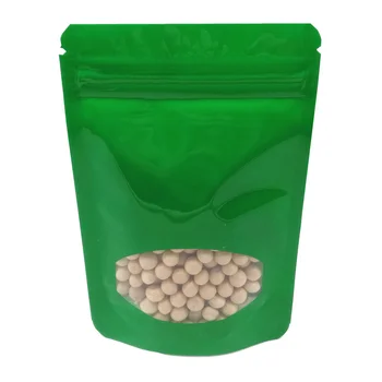 

100PCS 8.5x13cm Green Doypack Zip Lock Package Bags Snacks Nuts Coffee Tea Storage Pouches Clear Window Self Seal Mylar Foil Bag
