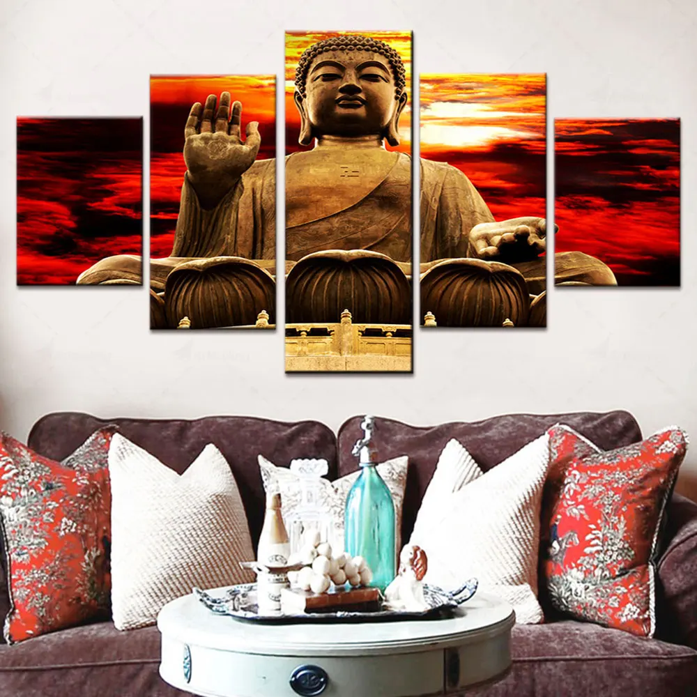 

Artsailing HD Printed 5 Piece Canvas Art Golden Buddha Statue Painting Framed Modular Wall Picture For Living Room Free Shipping