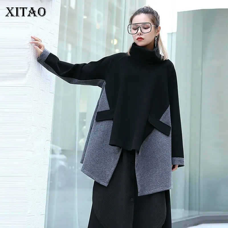 XITAO Tide мозаичное яркое цветное пальто женская одежда Модный корейский Карманный свитшот большого размера Топ Осень GCC1852