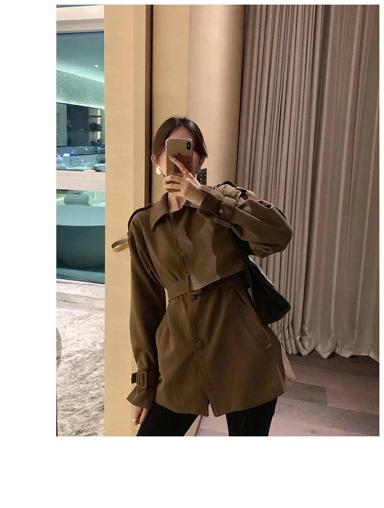 New Elegant Fashion Coat Women Short Blends Coat Jacket Female Korean Version Casual Short Loose Belt Coat Femme