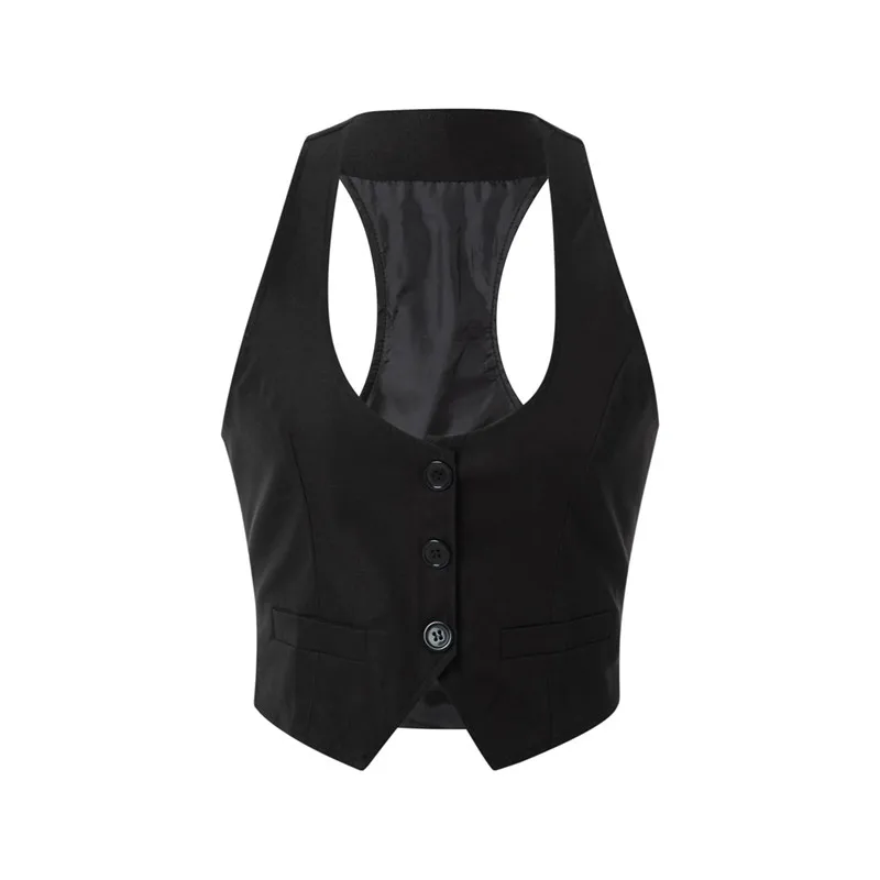 Lamuusaa Women Waistcoat Fashion Sexy Clothes V Neck Sleeveless Button Down Fitted Racer Back Classic Vest Shirts Formal Wear