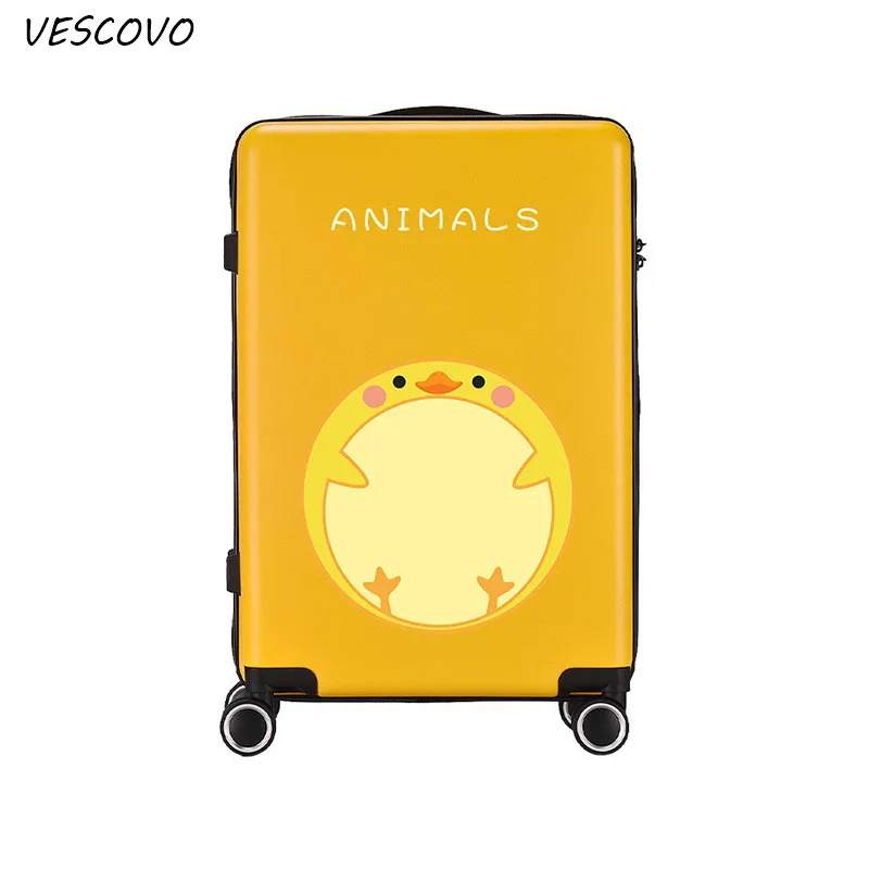 

VESCOVO 20"24"26Inch Little duck cartoon trolley suitcase student cute Korean travel bag ABS＋PC rolling luggage spinner on wheel