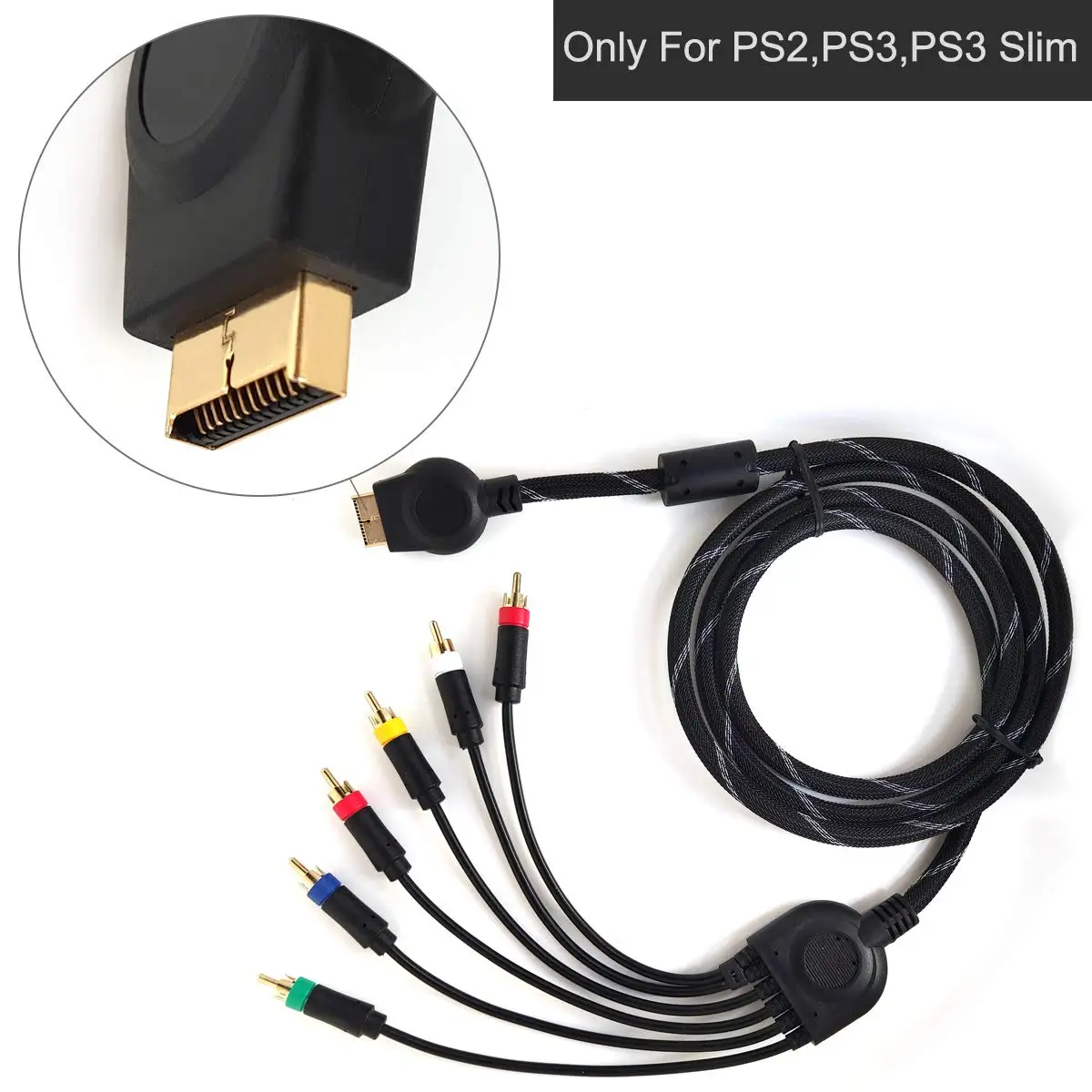 Component AV Cable for PS2 / PS3 / PS3 Slim, HD Multi Out Composite RCA  Audio Video Cable for Sony Playstation PS3 (6 Feet)