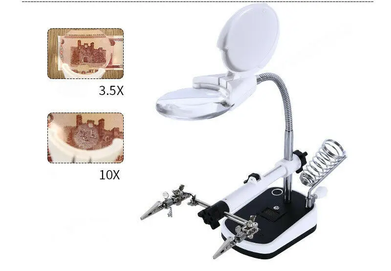 3.5X/10X вспомогательная настольная Лупа с зажимом, светодиодный светильник, третья ручная лупа, стеклянная оптическая Акриловая линза, лупа для ремонта печатных плат