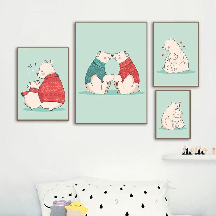 

Vintage Cartoon Loving Heart Bear Nordic Posters And Prints Wall Art Canvas Painting Pictures Kids Baby Boy Girl Room Home Decor