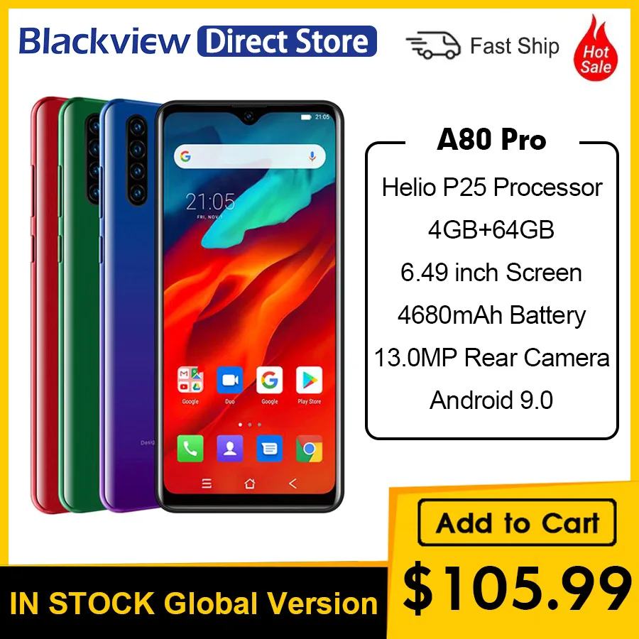 Смартфон Blackview A80 Pro 4 + 64 ГБ 4680 мАч 6 49 дюйма|Смартфоны| |
