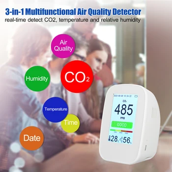 

Digital CO2/RH/Temp Meter 3-in-1 Multifunctional Air Quality Monitor CO2 Detector CO2 Tester with 65534 Groups Data Logger