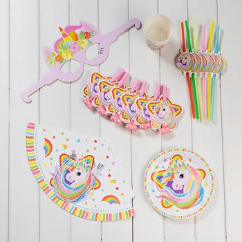 

36Pcs/set Rainbow Unicorn Theme Baby Shower Girl Birthday Party Set Paper Cup Straws Party Decoration For Kids Party Glasses